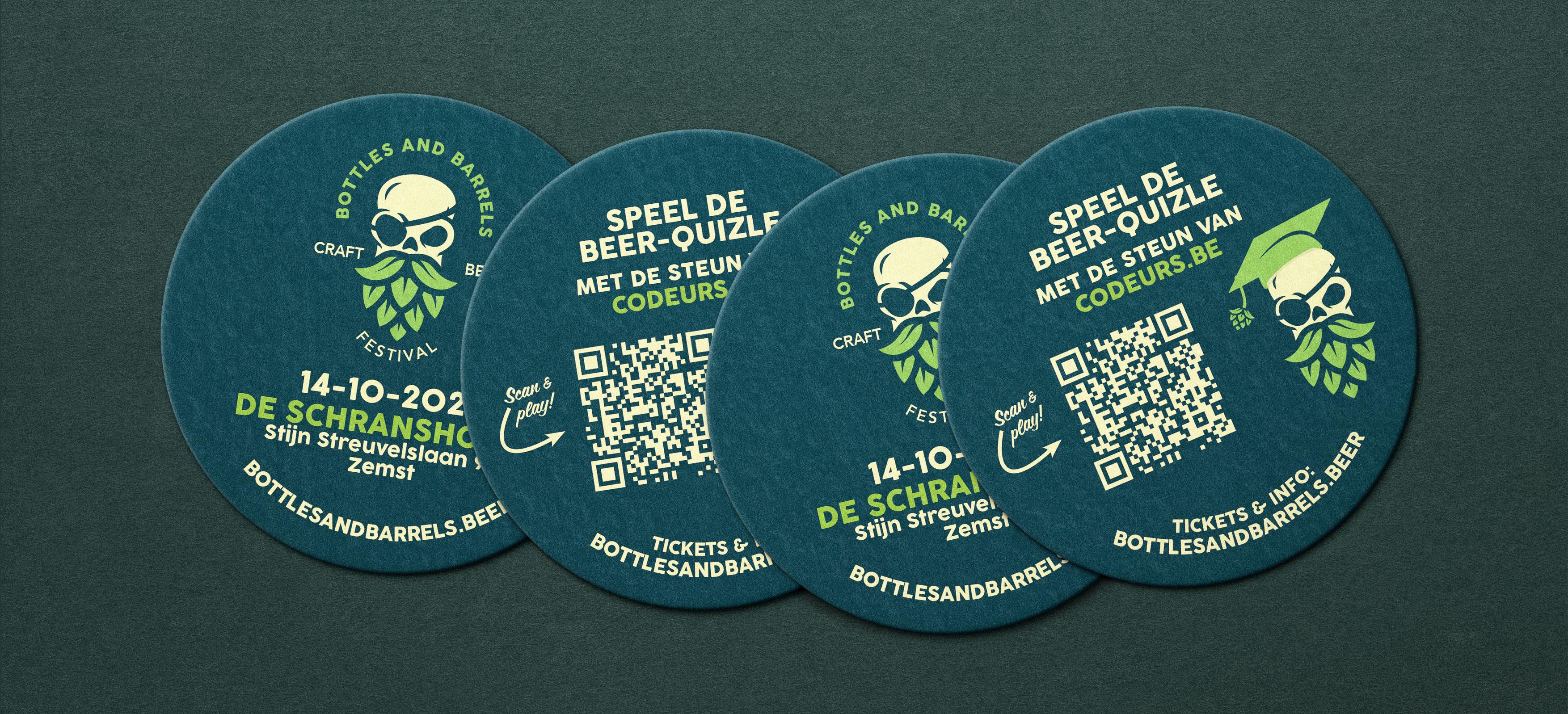 Beer coasters with a QR code to play the beer Quizle